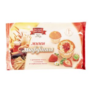Мини маффины "Русский бисквит" клубника со сливками 200г/16шт Россия