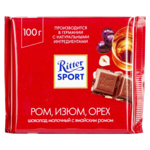 Шоколад молочный "Риттер Спорт" ром/изюм/орех 100г/12шт Германия
